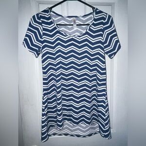 LuLaRoe Navy and White Chevron Short Sleeve Top